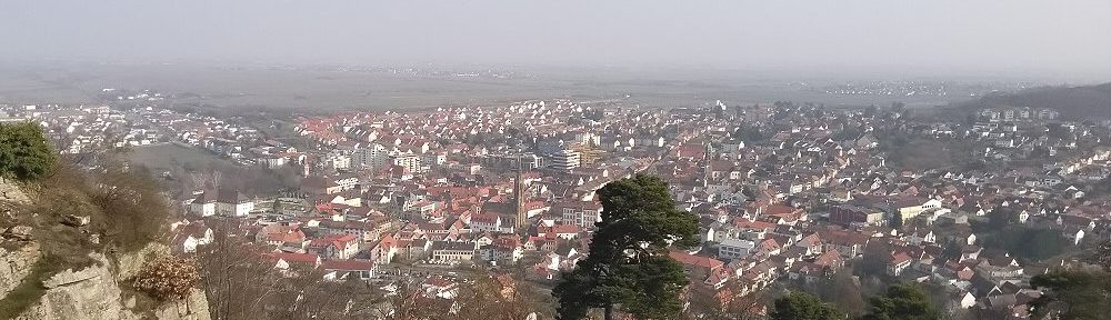 Pfälzerwald: Blick vom Kriemhildenstuhl auf Bad Dürkheim - Foto: Stefan Frerichs / RheinWanderer.de