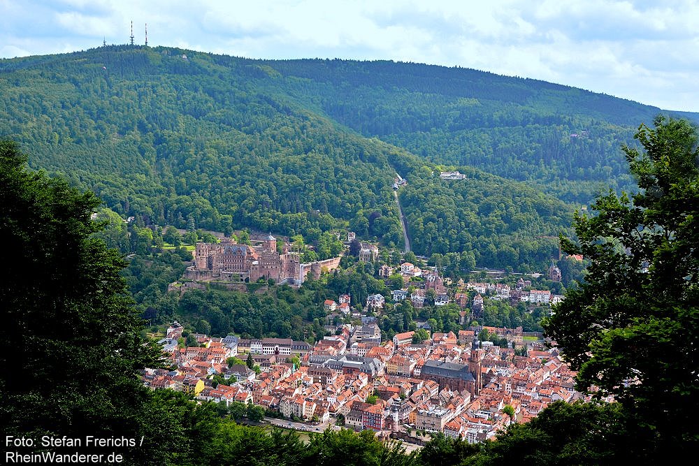 Odenwald: Blick vom Heiligbergturm auf Heidelberg - Foto: Stefan Frerichs / RheinWanderer.de