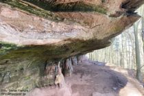 Pfälzerwald: Wanderweg an Felsüberhang am Altschlossfelsen - Foto: Stefan Frerichs / RheinWanderer.de