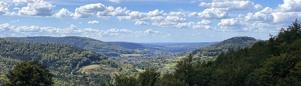 Spessart: Blick vom Pollasch auf Hain und ins Laufachtal - Foto: Stefan Frerichs / RheinWanderer.de